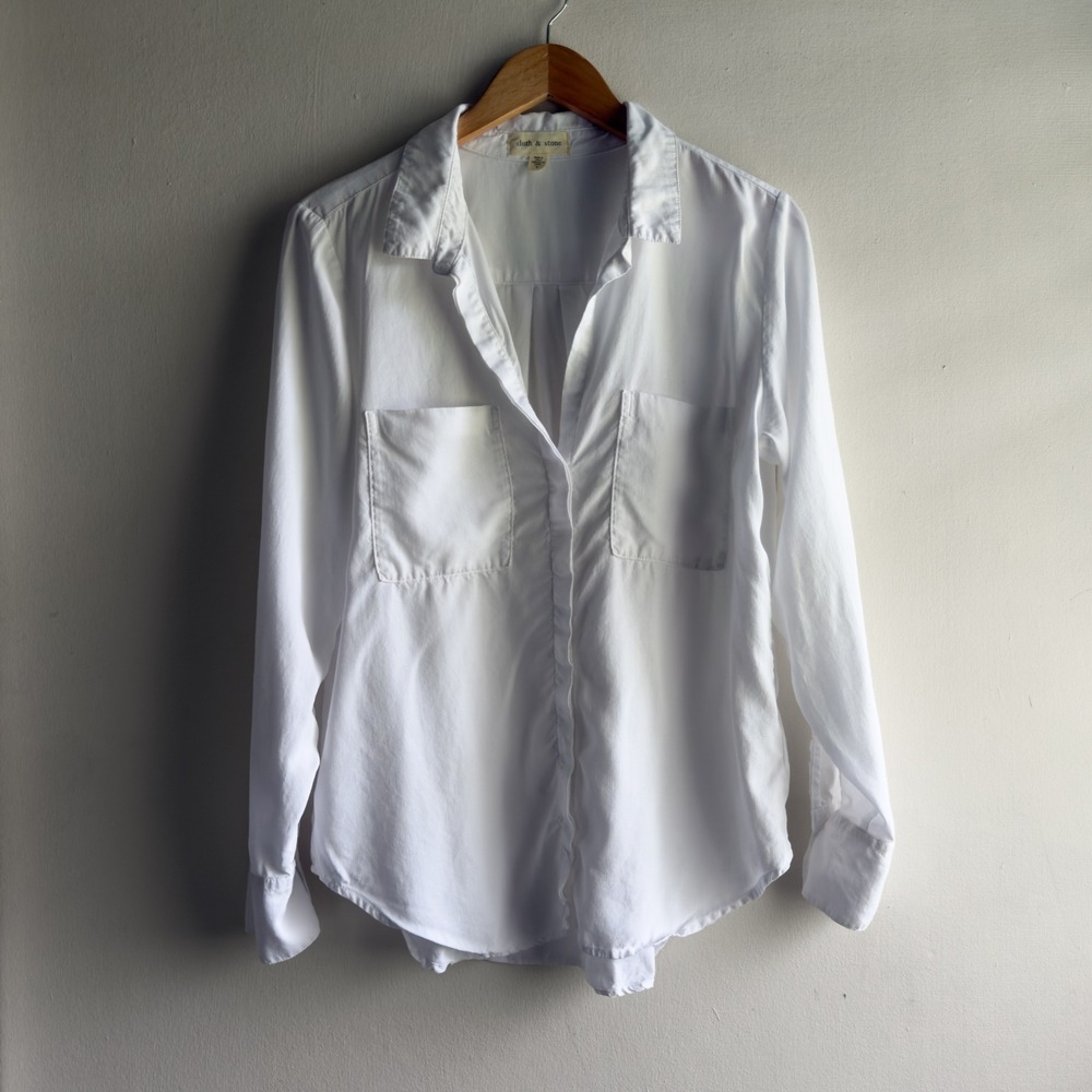 Anthropologie Cloth & Stone Button Down Shirt Womens L White Coastal Minimalist